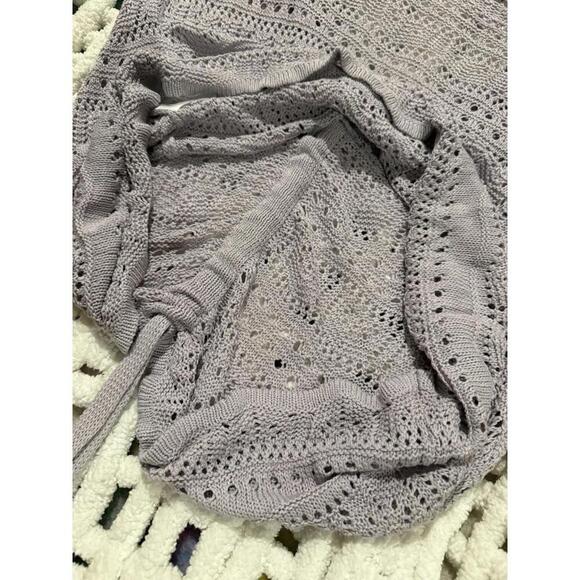 Women’s Summer Knit Crochet Bathing Suit Cover Pullover Front Ruching M Lavender - Picture 8 of 9